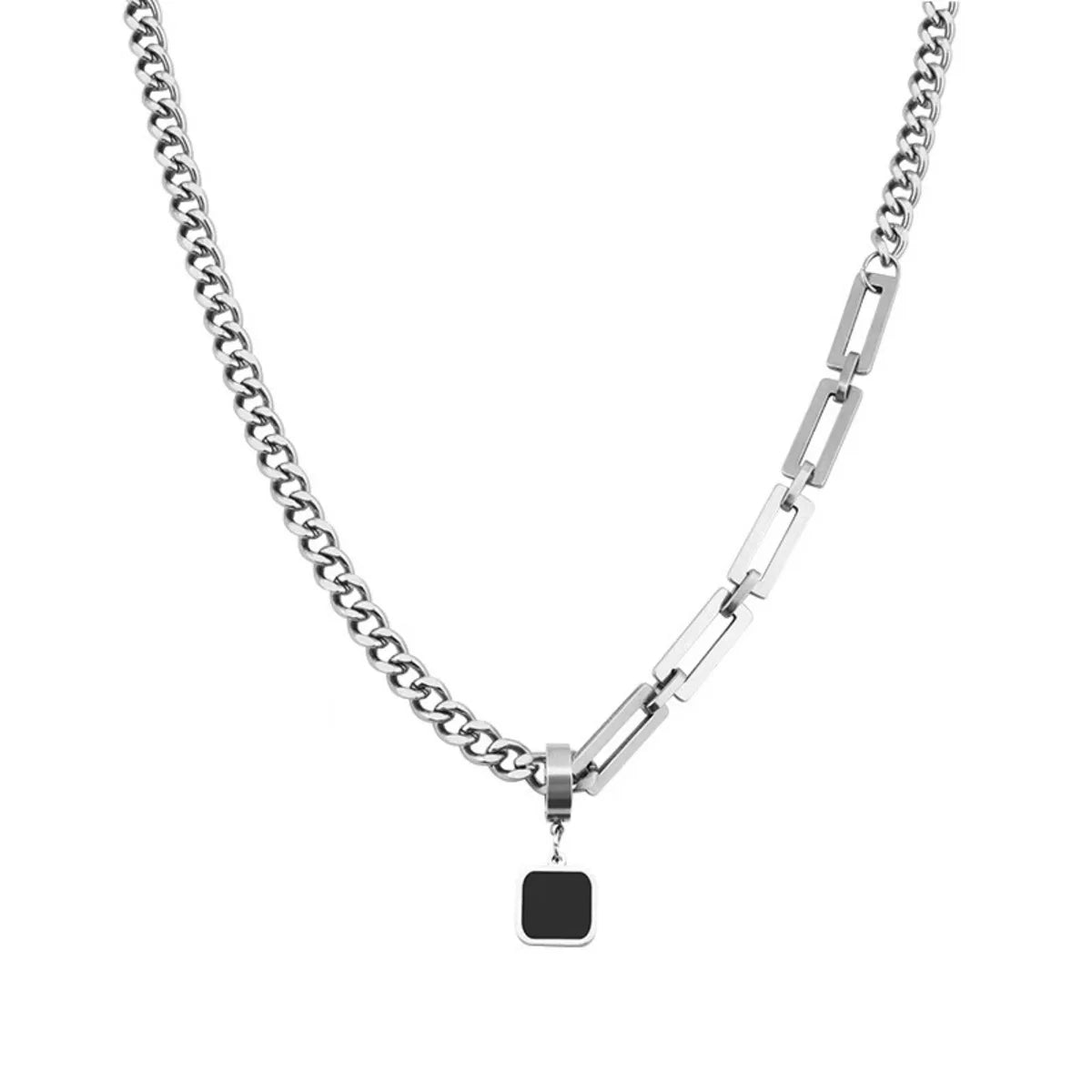 Trendy Hiphop Rock Hot Sale Black Square Pendant Necklace Men Asymmetric Stainless Steel Cuba Chain Necklace For Men Jewelry