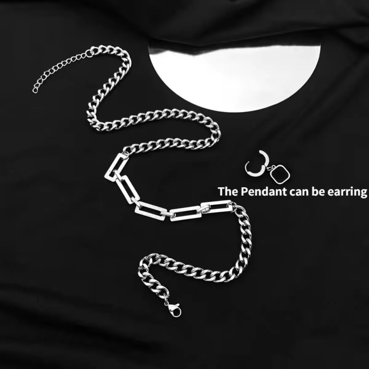 Trendy Hiphop Rock Hot Sale Black Square Pendant Necklace Men Asymmetric Stainless Steel Cuba Chain Necklace For Men Jewelry