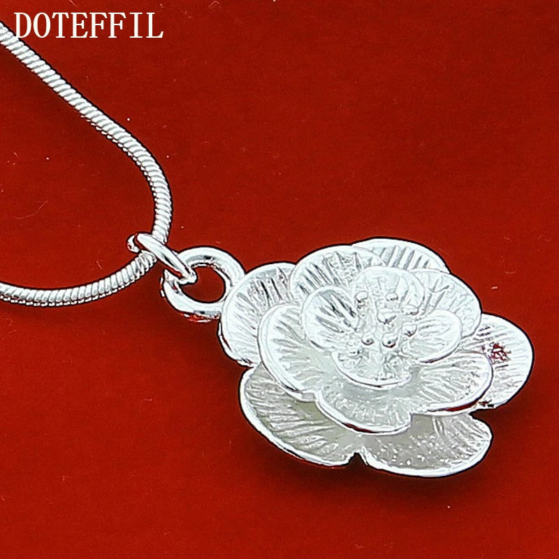 DOTEFFIL 925 Sterling Silver Rose Flower Pendant Necklace 18/20-24/26/30 Inch Snake Chain For Women Wedding Engagement Jewelry