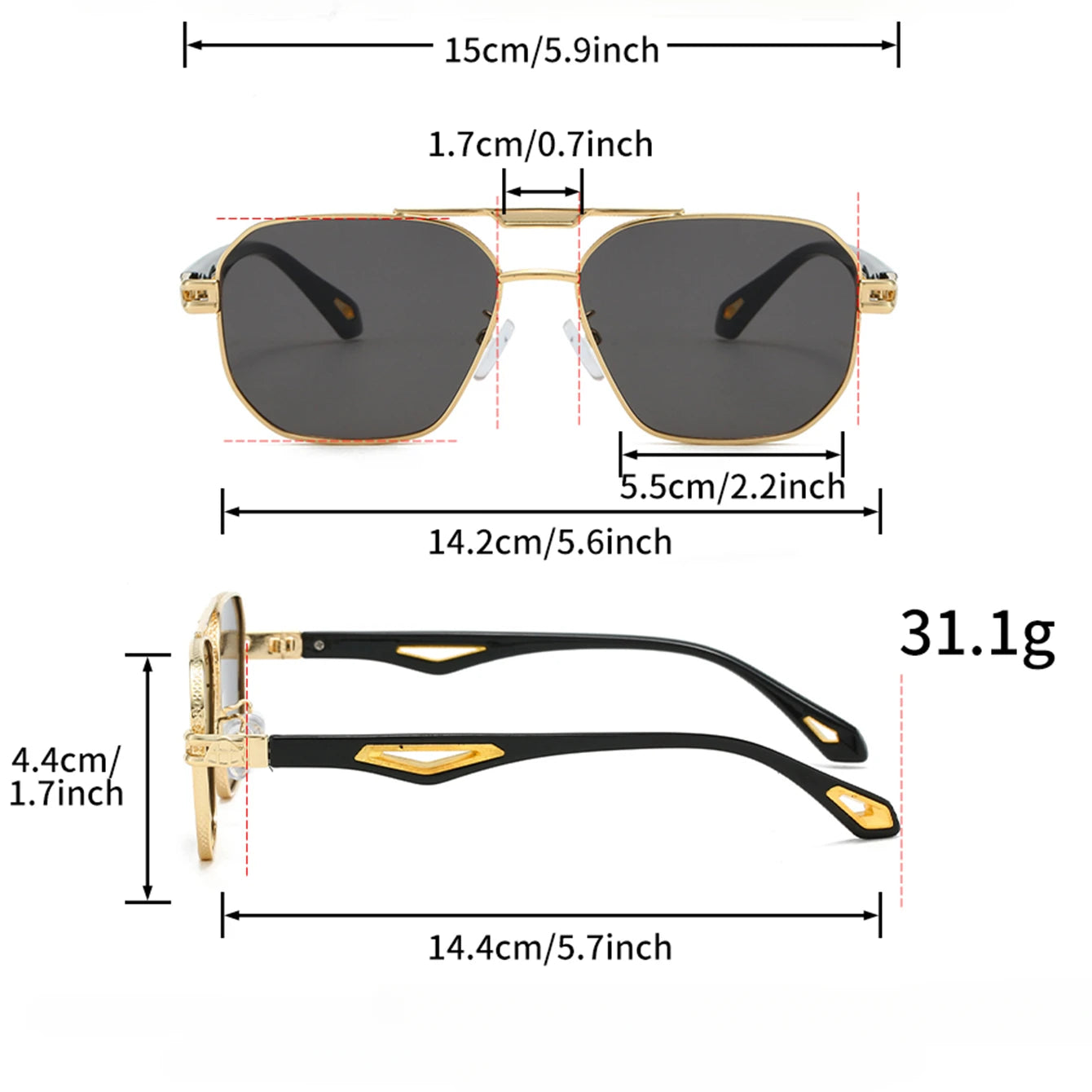 KAMMPT Vintage Square Sunglasses Men New Classic Double Bridge Gradient Shades Trendy Retro Brand Designer Outdoor Sun Glasses