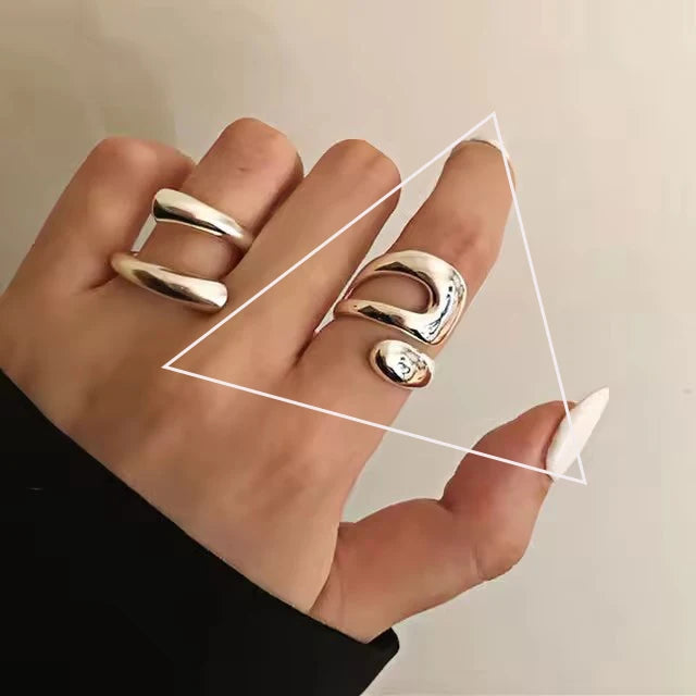 VENTFILLE 925 Sterling Silver Irregular Design Wave Golden Stackable Finger Rings Trendy Adjustable For Women Gifts Dropshipping