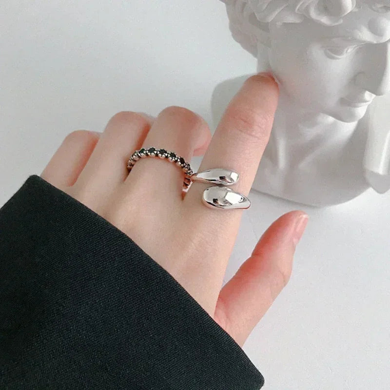 925 Sterling Silver Smooth Water Drop Rings For Woman 18K Gold Open Ring Wedding Couple Rings Aesthetic Jewelry Gift