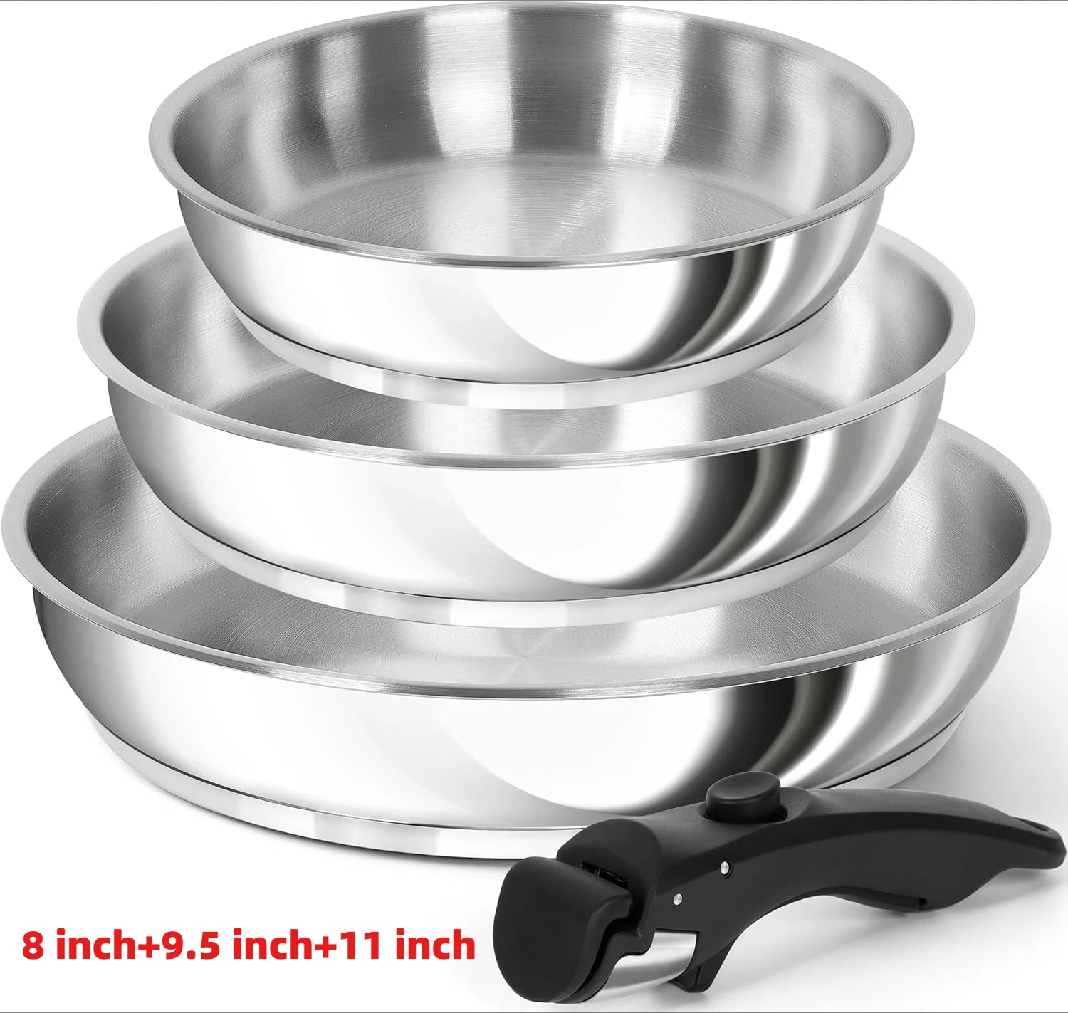 MICHELANGELO Stainless Steel Frying Pan Set Cooking Pans with Removable Handle Triply Base Stainless Steel Pan Set