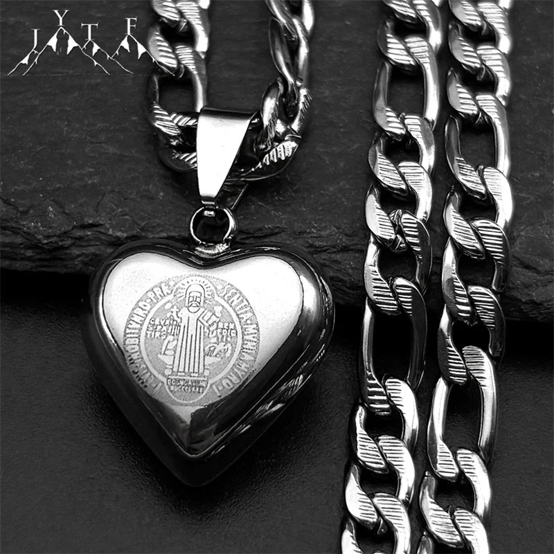 Colorful Crystal Saint Benedict Medal Necklace Women Men Stainless Steel Gold Color Chain Necklaces Jewelry San Benito N8391S05