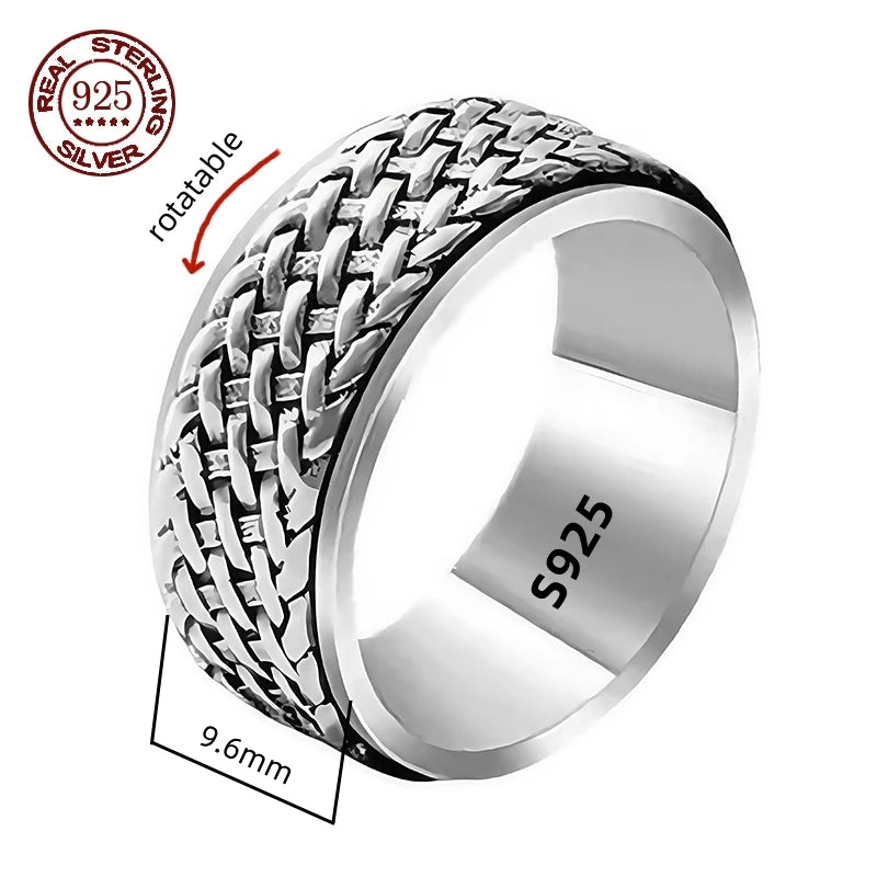 Factory Price S925 Sterling Silver Great Wall Pattern Spinner Ring Men Women Real Silver Double-layer Rotatable Rings Jewelry
