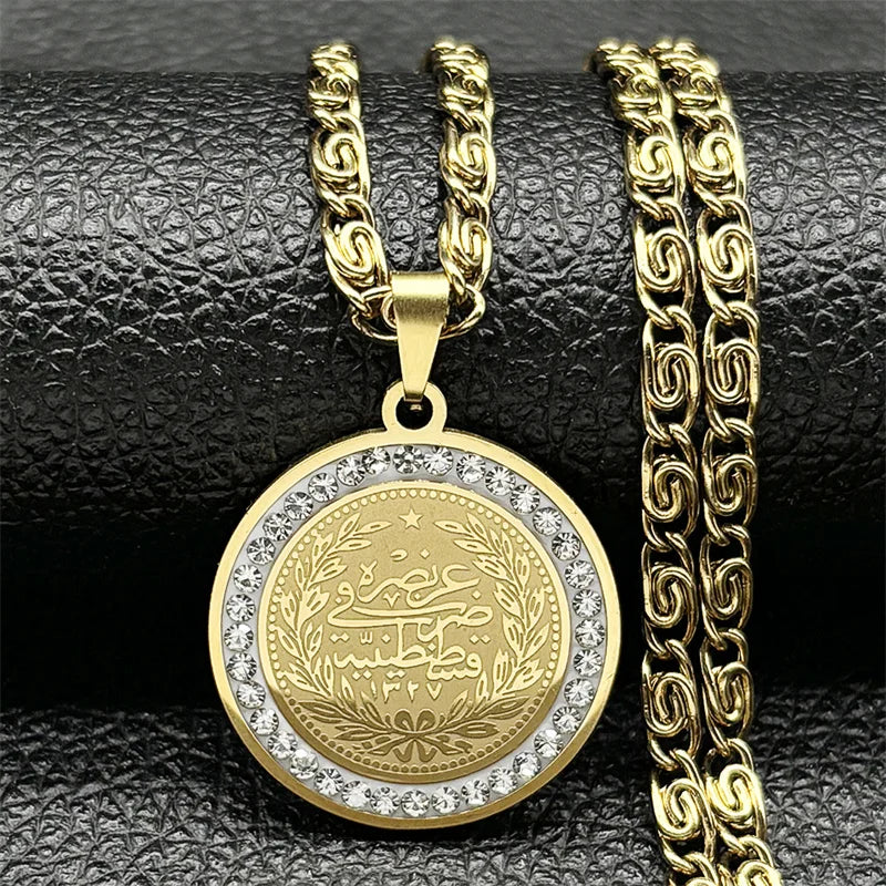 Colorful Crystal Saint Benedict Medal Necklace Women Men Stainless Steel Gold Color Chain Necklaces Jewelry San Benito N8391S05