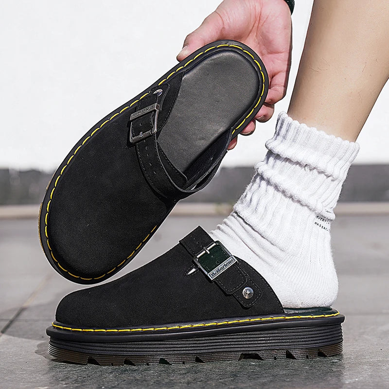 Men's Slippers Fashion Big Leather Casual Slippers Summer Half Slippers for Men Non Slip Beach Shoes Classic Clogs Shoes