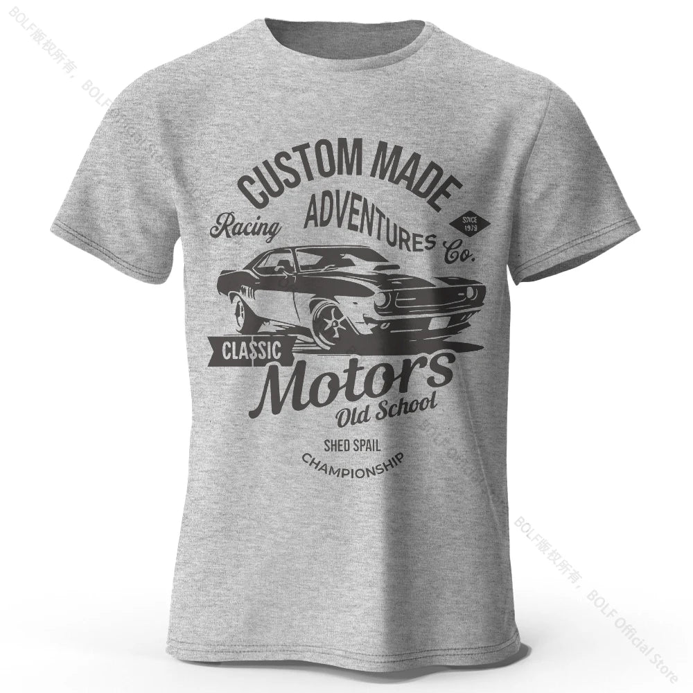 Men's Motors Printed T-Shirt 100% Cotton Oversized Vintage Old School Graphic Tees for Men Women Summer Tops