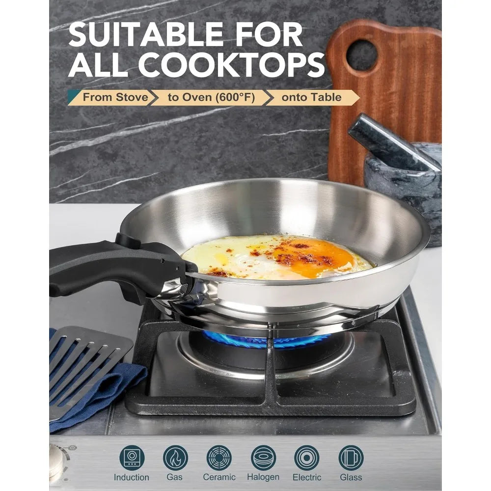 MICHELANGELO Stainless Steel Frying Pan Set Cooking Pans with Removable Handle Triply Base Stainless Steel Pan Set