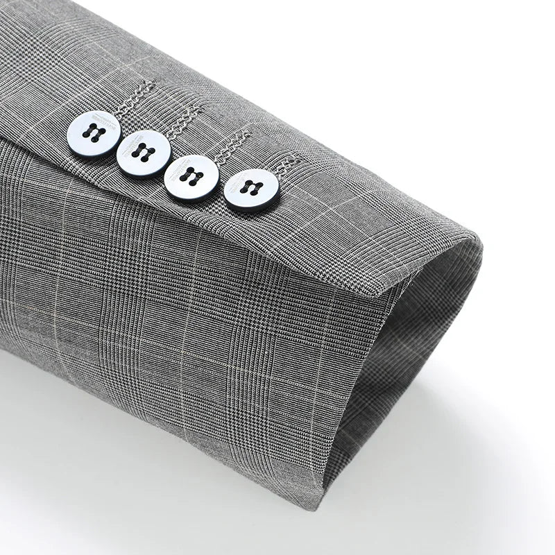 2024 Men's Checkered Business Casual Suit Two-Piece Set Polyester Wedding Trend Handsome Boutique Suit + Trousers