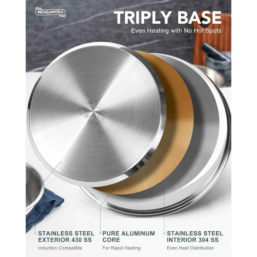 MICHELANGELO Stainless Steel Frying Pan Set Cooking Pans with Removable Handle Triply Base Stainless Steel Pan Set