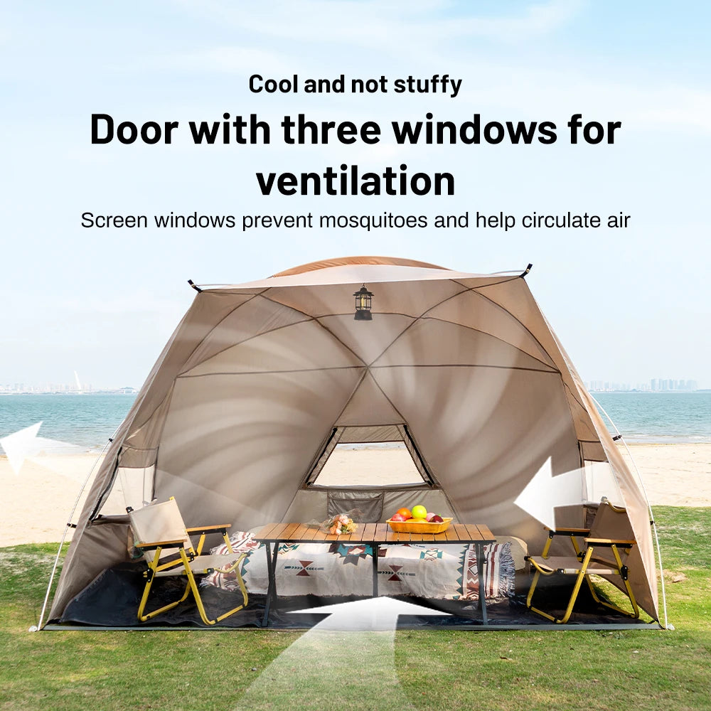 Sonuto Outdoor 4-7 People Camping Park Beach Tent Vinyl Sunscreen Folding Portable Canopy Rainproof And Sunscreen Shelter