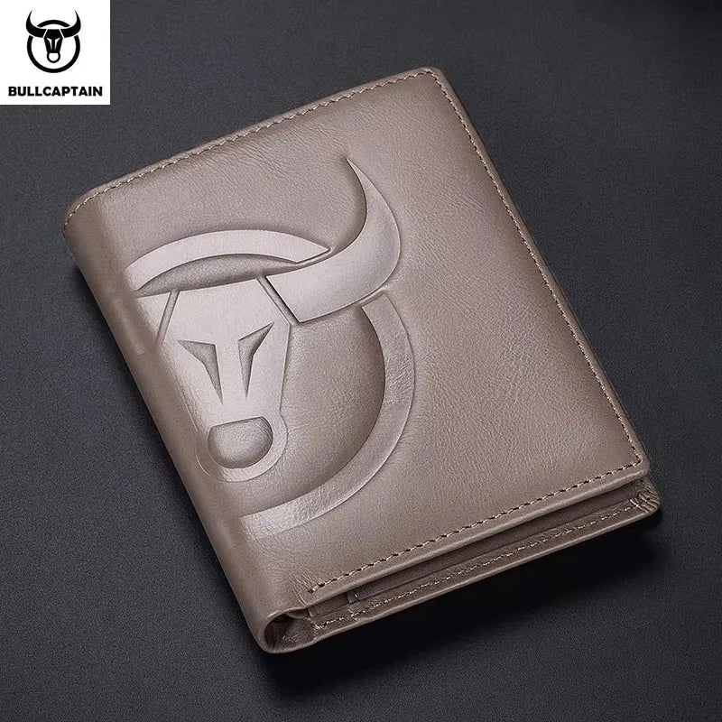 BULLCAPTAIN Fashion Big Logo Man Wallet High Quality RFID Wallet Coin Purse Compact Mini Card Holder Genuine Leather