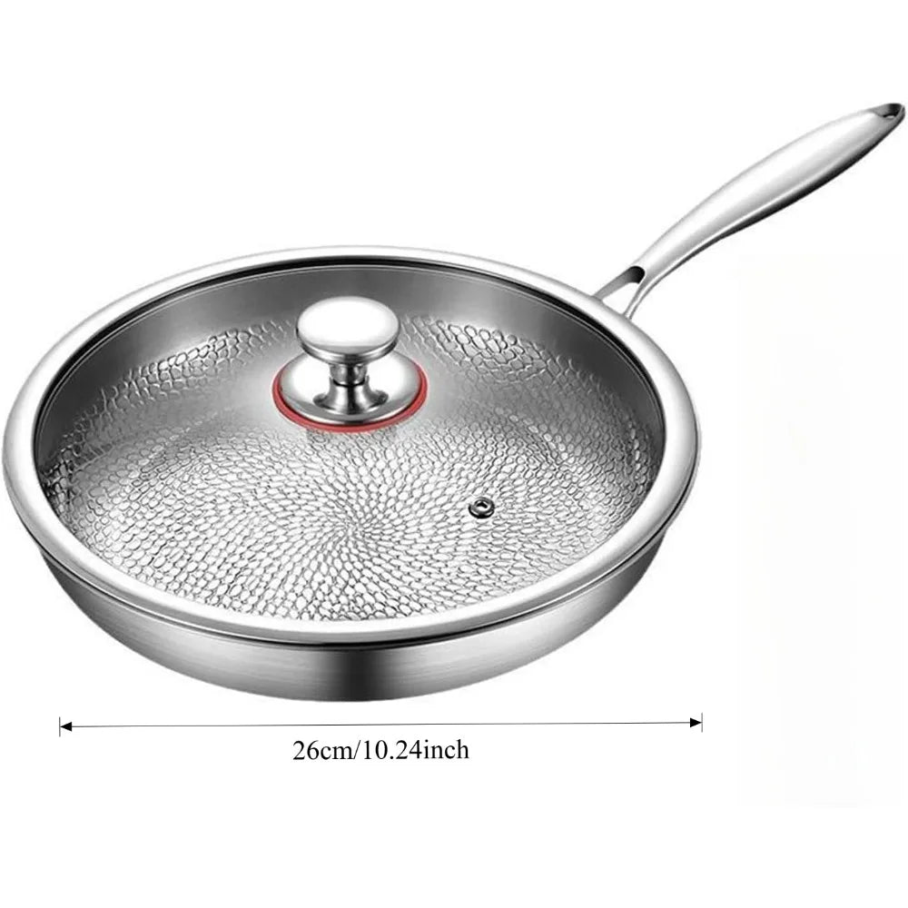 Titanium Steel Frying Pan， Non Stick Pan with Lid Titanium Alloy Cooking Pot Uncoated Fish Scale Hammer Pattern Kitchen Cookware