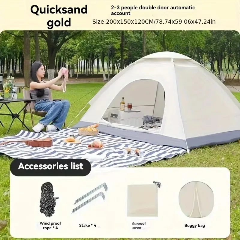 Silver Outdoor Automatic Quick-opening Tent, Camping Self-driving Hiking Travel Tent, Rainproof and Sunscreen Beach Tent