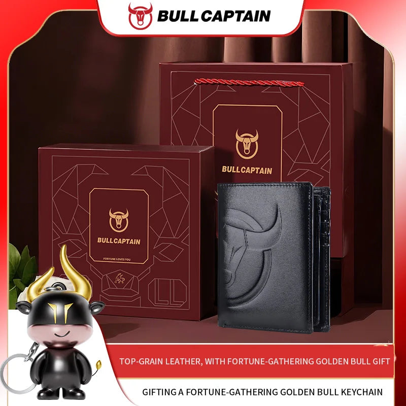 BULLCAPTAIN Fashion Big Logo Man Wallet High Quality RFID Wallet Coin Purse Compact Mini Card Holder Genuine Leather