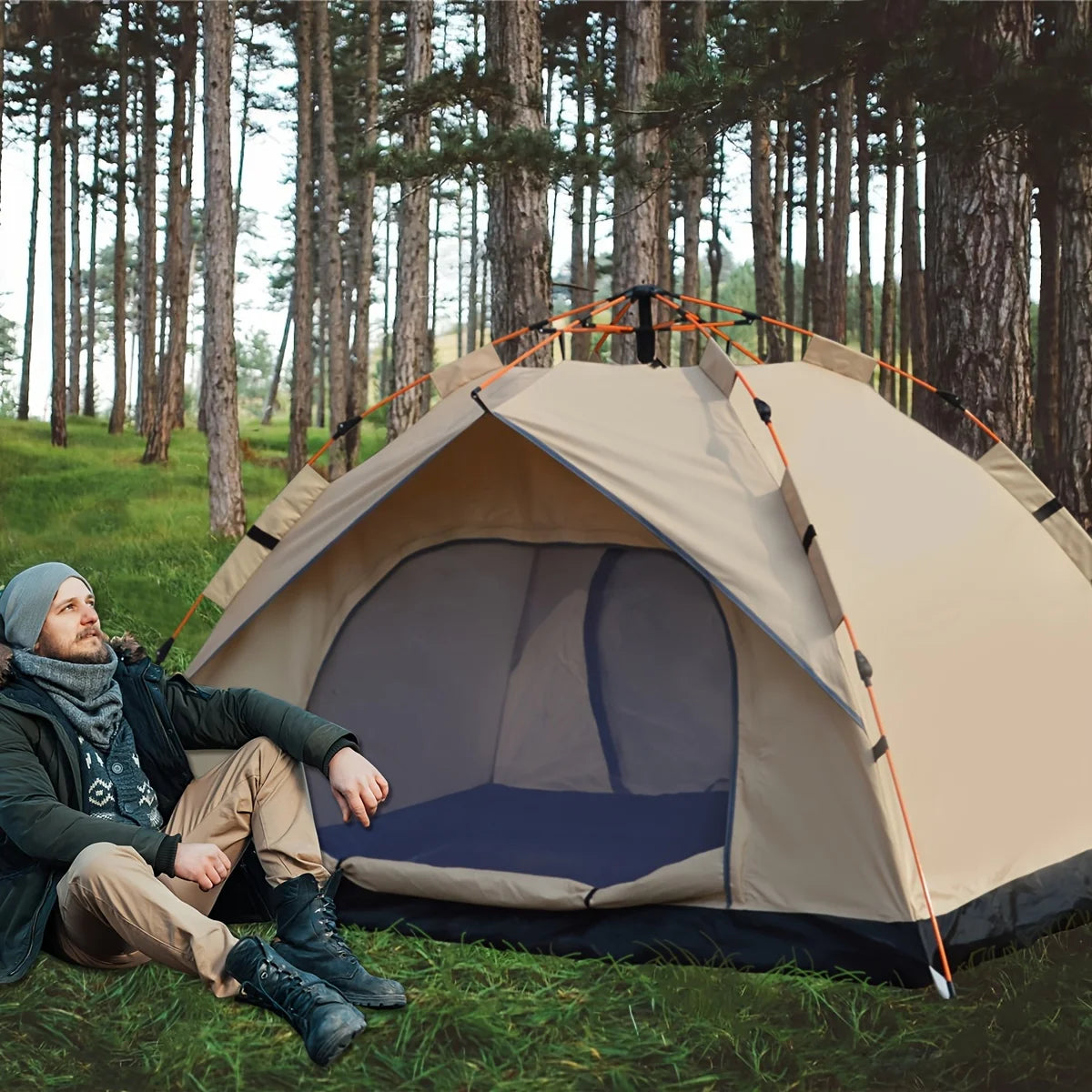 Silver Outdoor Automatic Quick-opening Tent, Camping Self-driving Hiking Travel Tent, Rainproof and Sunscreen Beach Tent
