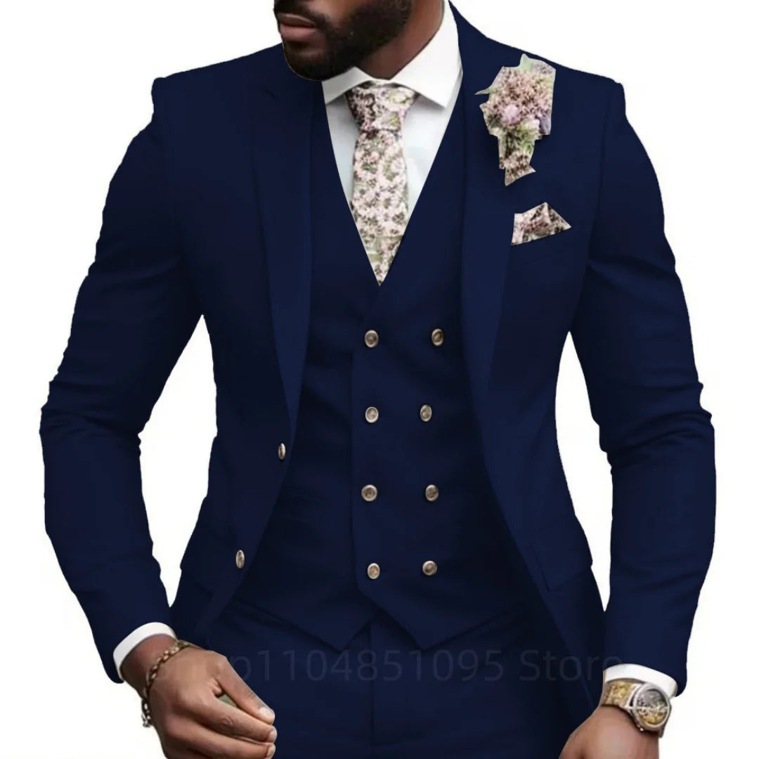 Casual Jacket Vest Pants 3Pcs Elegant Pink Wedding Suits for Men Slim Fit Notch Lapel Blazer Best Man Groom Suit Male Tuxedo Set