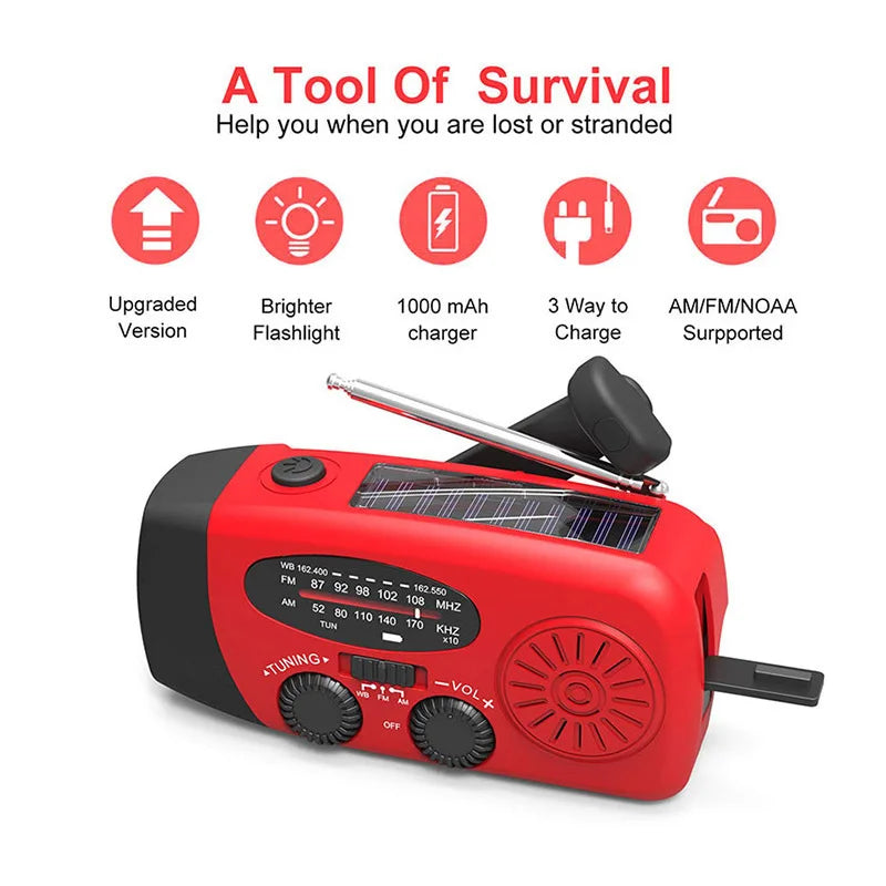 Multifunctional Portable Hand Crank Power Generation Emergency Radio Solar LED Flashlight Disaster Prevention FM NOAA Power Bank
