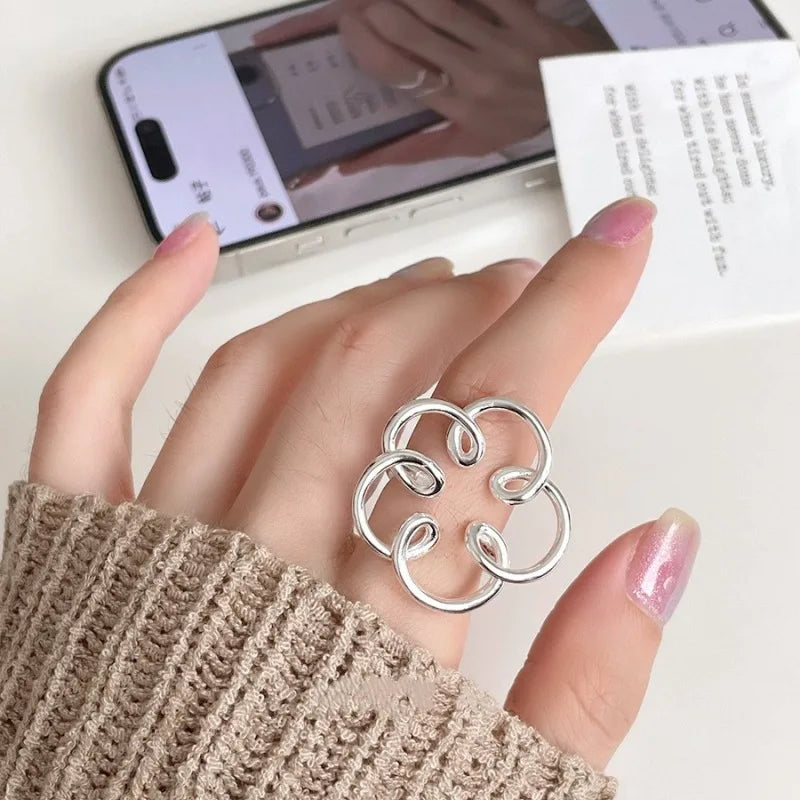 925 Sterling Silver Open Finger Ring Punk Heart Irregular Geometric Stackable For Women Girl Jewelry Gift Dropship Wholesale