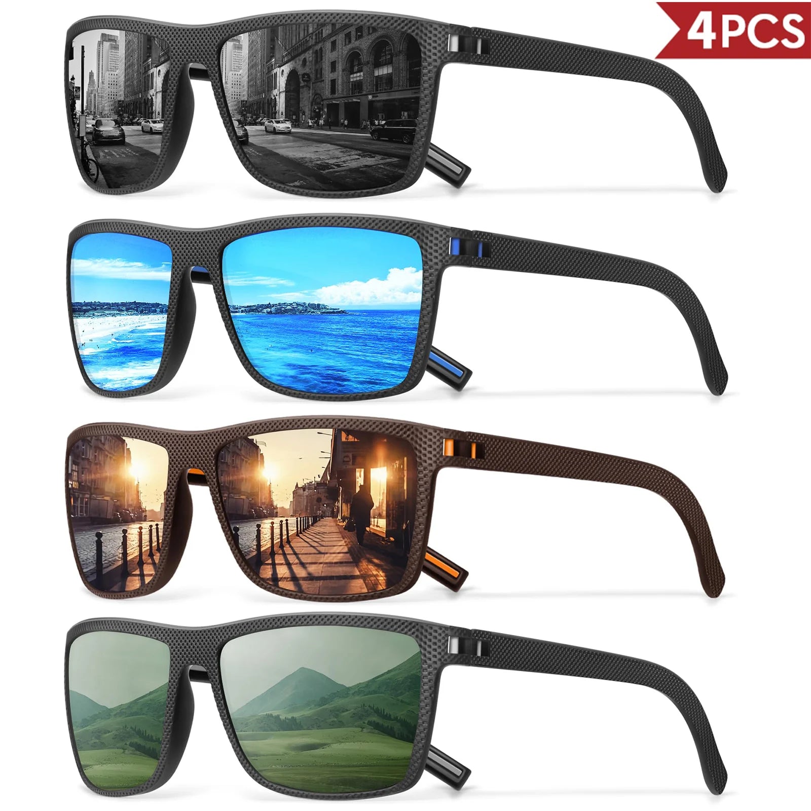 3/4 Pack New Designer Box Polarized Colorful Sunglasses for Men and Women Suitable for Driving, Fishing, Outdoor Sports UV400