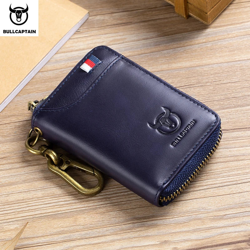 BULLCAPTAIN Leather Men's Key Bag Fashion Storage Bags Car Cover Compact Mini Card Holder Coin Purse Man Butler Keychain