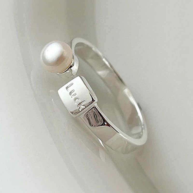 PANJBJ 925 Sterling Silver Pearl Irregular Ring for Women Shell Overlapping Hollow Sweet Design Jewelry Gift Dropshipping
