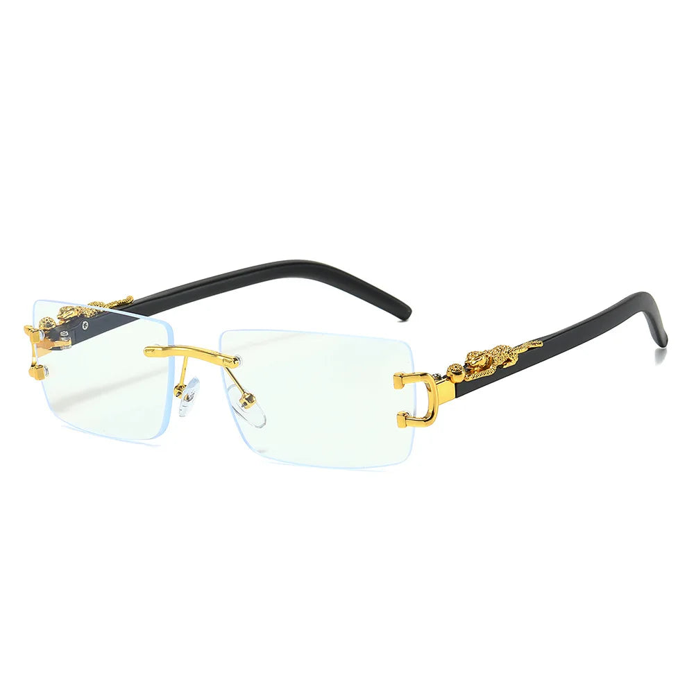 Fashion Rimless Sunglasses Women Men Cheetah Decoration Rectangular Brand Designer Sun Glasses