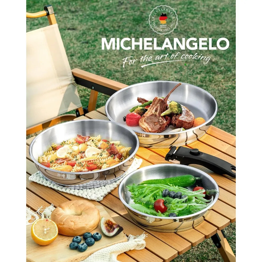 MICHELANGELO Stainless Steel Frying Pan Set Cooking Pans with Removable Handle Triply Base Stainless Steel Pan Set