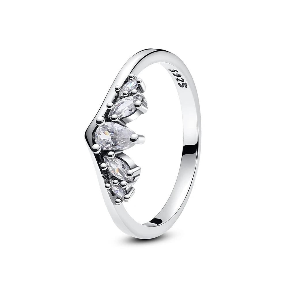 Original 925 Sterling Silver Rings For Women Love Heart Crown Wishbone Engagement Wedding Ring Rose Gold Luxury Jewelry Gift