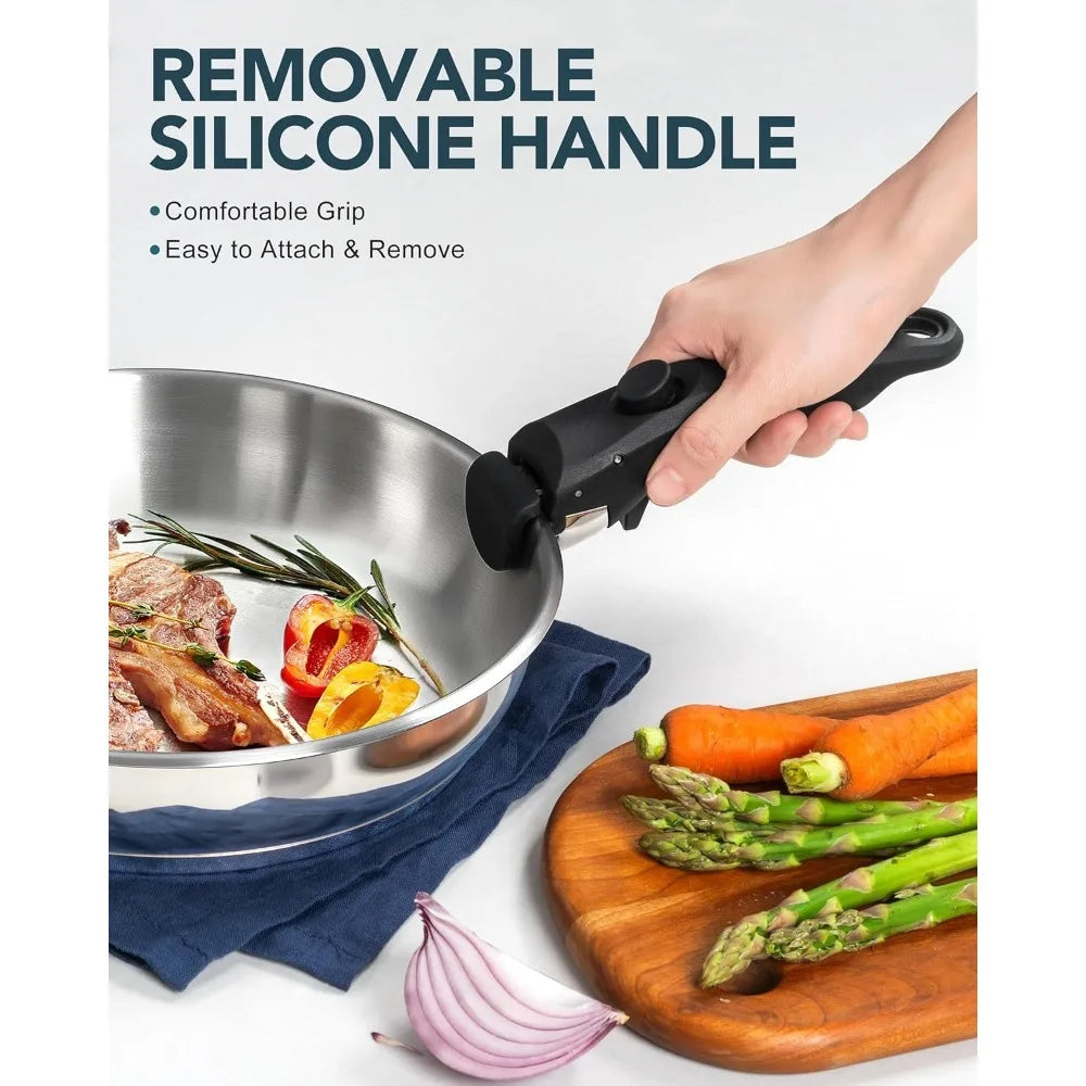 MICHELANGELO Stainless Steel Frying Pan Set Cooking Pans with Removable Handle Triply Base Stainless Steel Pan Set