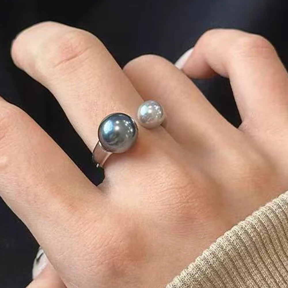 PANJBJ 925 Sterling Silver Pearl Irregular Ring for Women Shell Overlapping Hollow Sweet Design Jewelry Gift Dropshipping