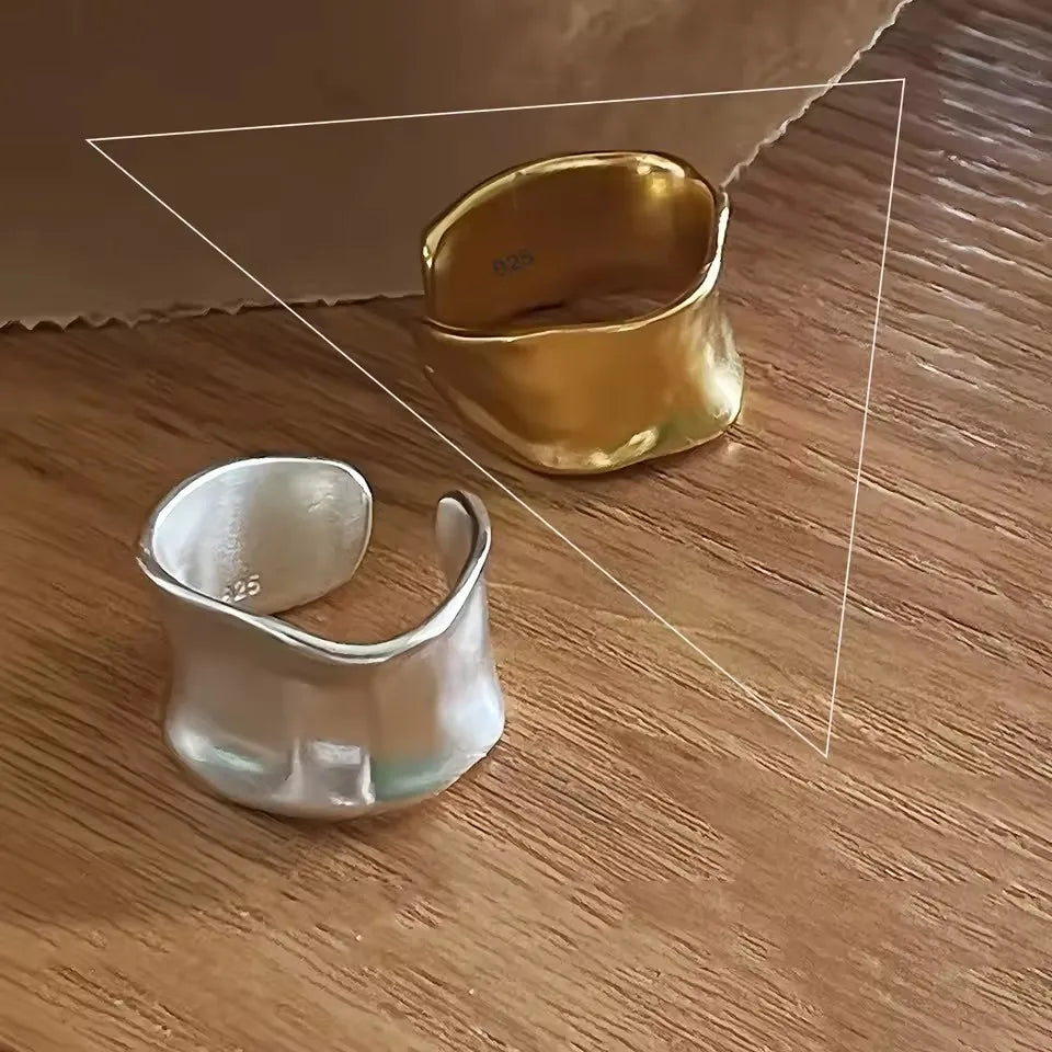 VENTFILLE 925 Sterling Silver Trend Arched Wide Ring For Female Geometry Punk Design Jewelry Asymmetric Gift Dropshipping