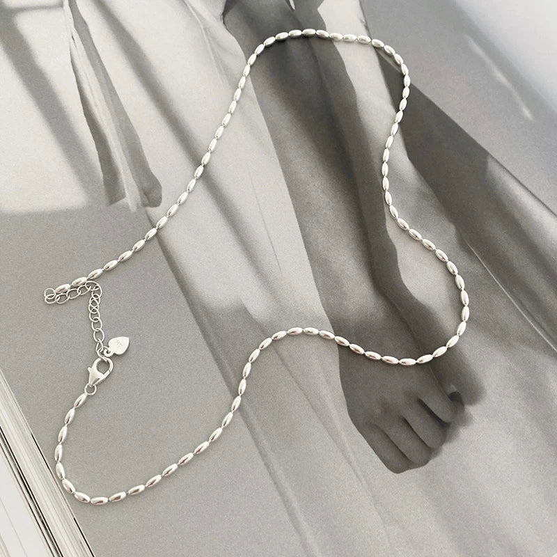 S925 Sterling Silver Necklace Simple Beads Choker Shiny Delicate Collarbone Chain For Girl Wedding Gift Fine Jewelry Wholesale