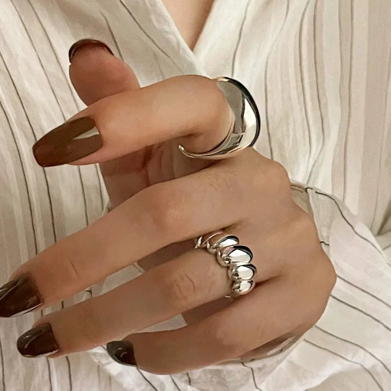 VENTFILLE 925 Sterling Silver Trend Arched Wide Ring For Female Geometry Punk Design Jewelry Asymmetric Gift Dropshipping