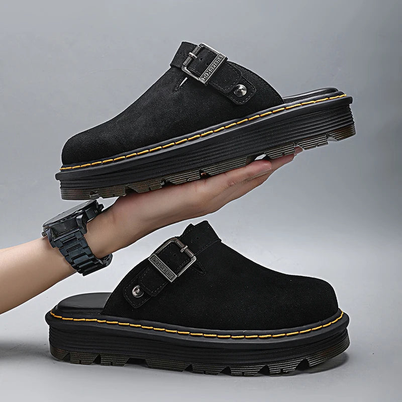 Men's Slippers Fashion Big Leather Casual Slippers Summer Half Slippers for Men Non Slip Beach Shoes Classic Clogs Shoes