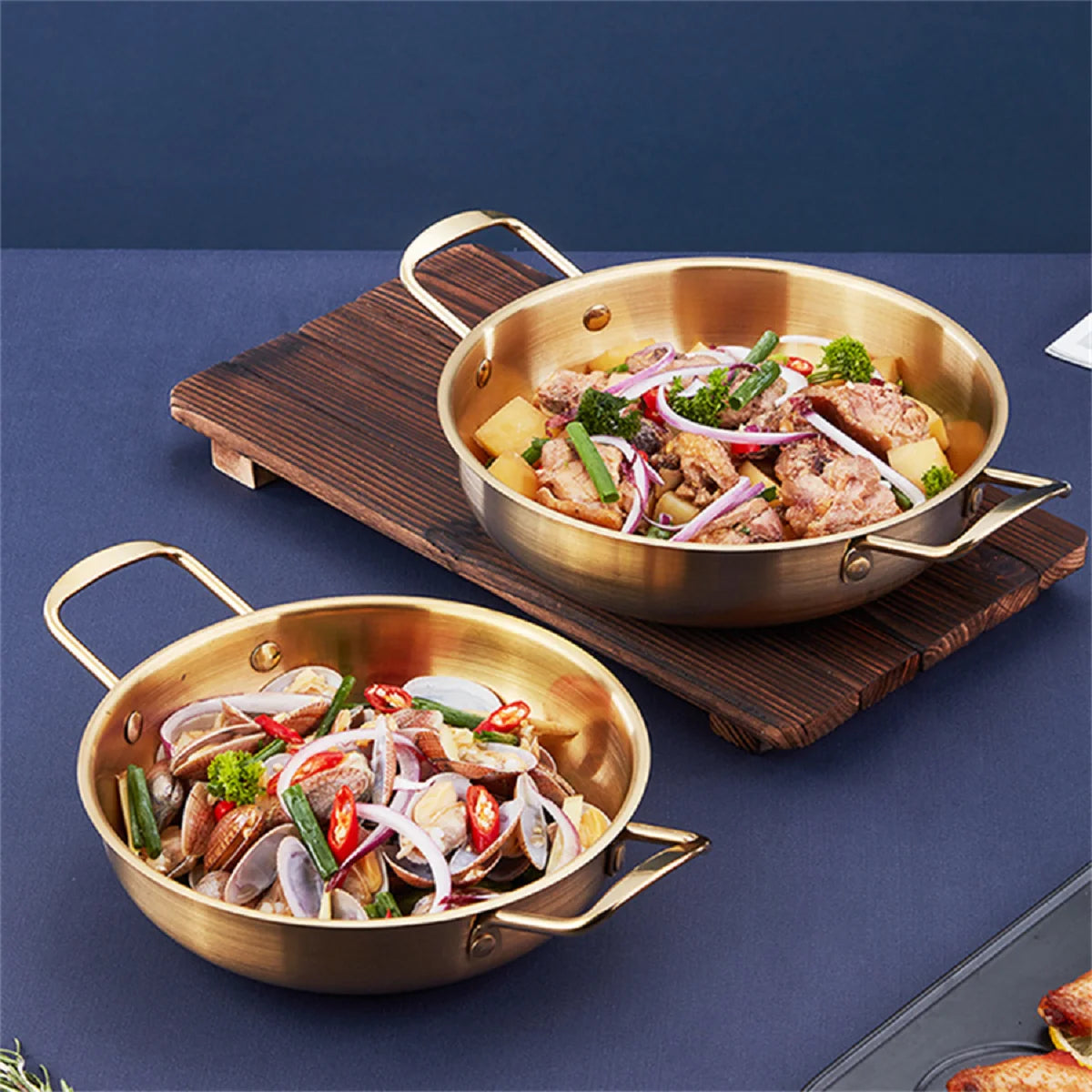 Stainless Steel Cookware Saucepan Dry Pots with Handle Home Cooking Paella Pan Seafood Rice Pot Picnic Snack Plates