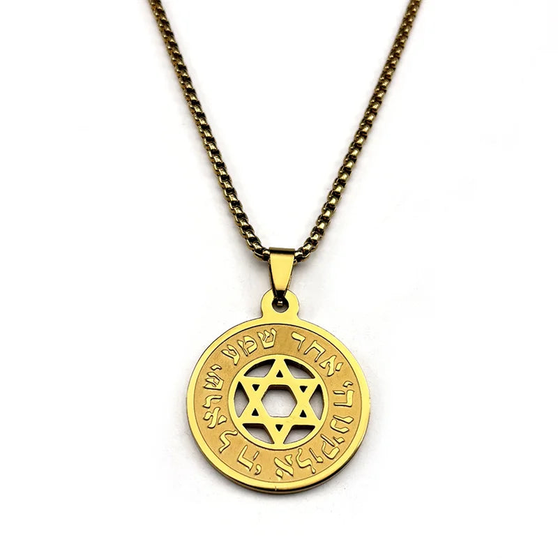Hebrew Star of David Pendant Necklace for Women Men Stainless Steel Gold Silver Color Jewish Bless Male Chain Jewelry