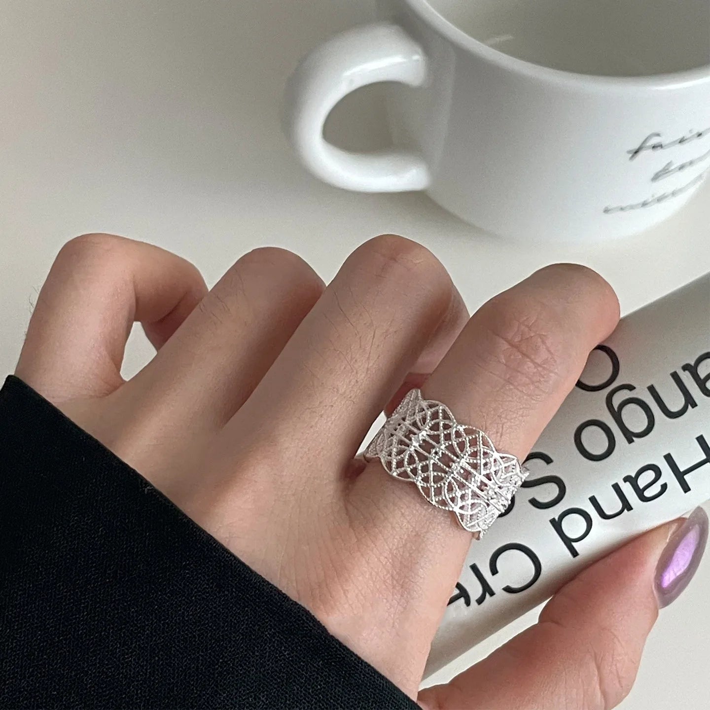 PANJBJ 925 Sterling Silver Pearl Irregular Ring for Women Shell Overlapping Hollow Sweet Design Jewelry Gift Dropshipping