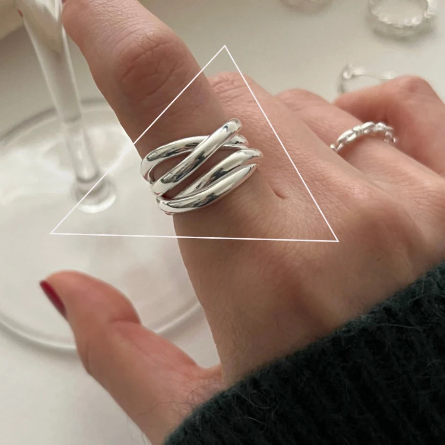 VENTFILLE 925 Sterling Silver Trend Arched Wide Ring For Female Geometry Punk Design Jewelry Asymmetric Gift Dropshipping