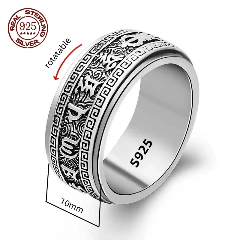 Factory Price S925 Sterling Silver Great Wall Pattern Spinner Ring Men Women Real Silver Double-layer Rotatable Rings Jewelry