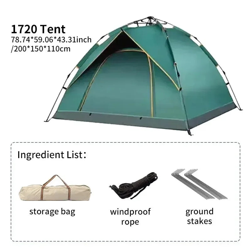 Outdoor Folding Tent Fully Automatic Quick Opening Tent 3-4 Person Self Driving Camping Tent Rain Proof Sun Proof Portable
