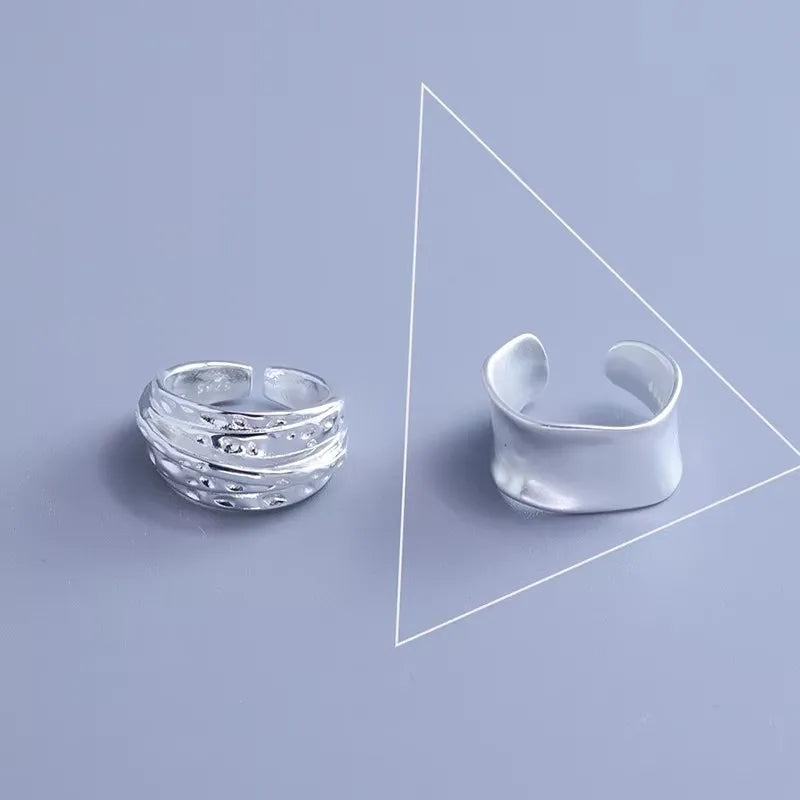 VENTFILLE 925 Sterling Silver Irregular Design Wave Golden Stackable Finger Rings Trendy Adjustable For Women Gifts Dropshipping