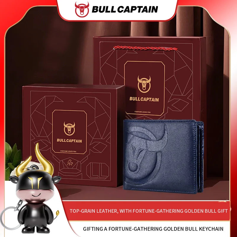 BULLCAPTAIN Fashion Big Logo Man Wallet High Quality RFID Wallet Coin Purse Compact Mini Card Holder Genuine Leather