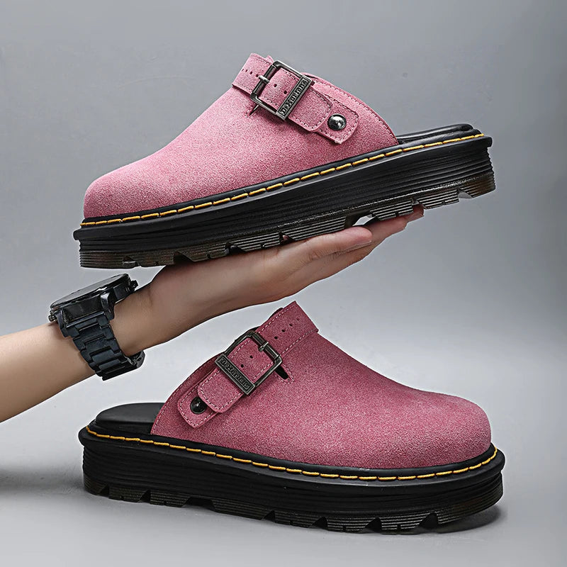 Men's Slippers Fashion Big Leather Casual Slippers Summer Half Slippers for Men Non Slip Beach Shoes Classic Clogs Shoes