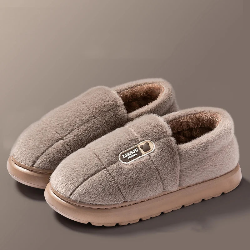 Men's slippers Winter Solid Color Wrap Heels Plush Slippers Non-slip Warm Women Men Home Casual Cotton Shoes Big Size 50 51