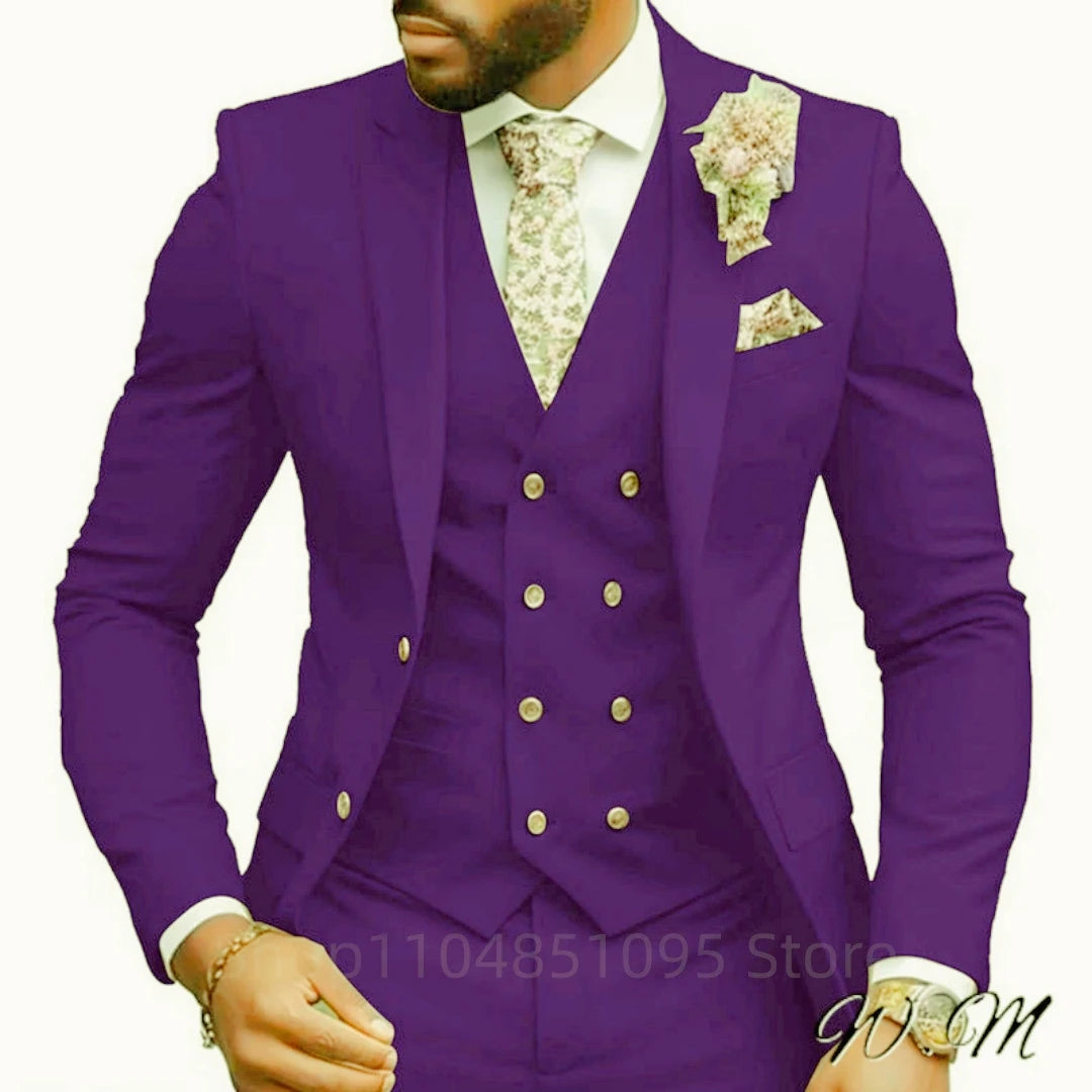 Casual Jacket Vest Pants 3Pcs Elegant Pink Wedding Suits for Men Slim Fit Notch Lapel Blazer Best Man Groom Suit Male Tuxedo Set
