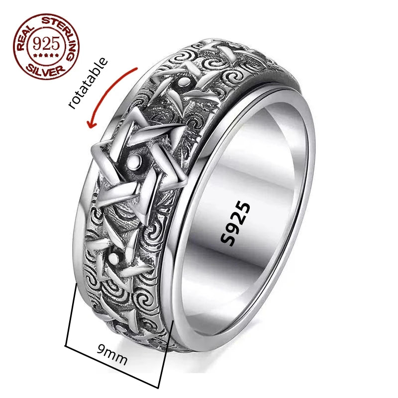 Factory Price S925 Sterling Silver Great Wall Pattern Spinner Ring Men Women Real Silver Double-layer Rotatable Rings Jewelry