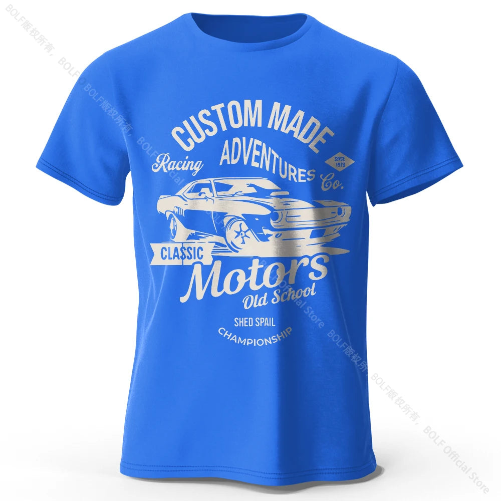 Men's Motors Printed T-Shirt 100% Cotton Oversized Vintage Old School Graphic Tees for Men Women Summer Tops
