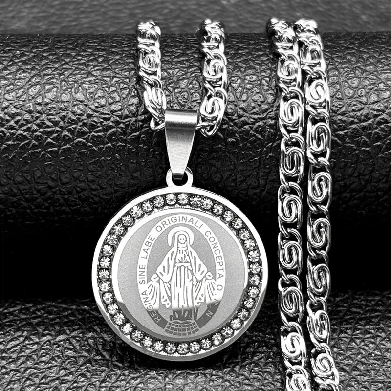 Colorful Crystal Saint Benedict Medal Necklace Women Men Stainless Steel Gold Color Chain Necklaces Jewelry San Benito N8391S05